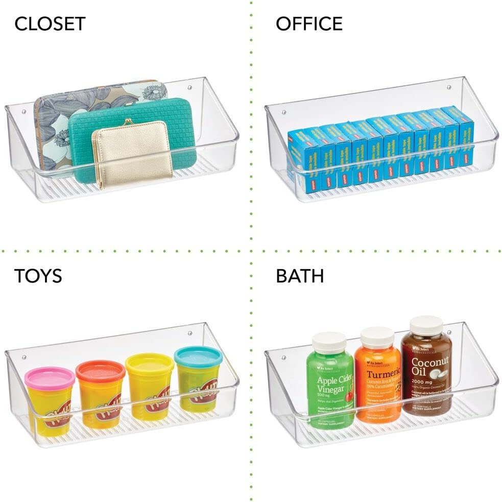 mDesign Bandeja organizadora de almacenamiento de plástico para el hogar con cinta autoadhesiva, estante colgante para paredespuertas en la entrada,