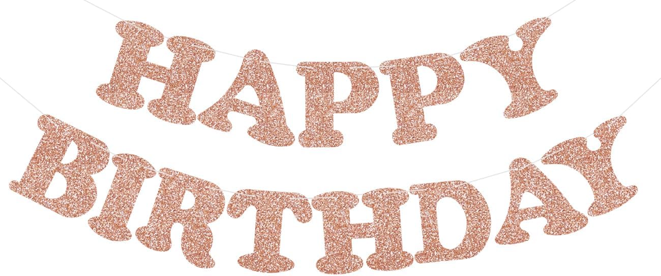 Cartel de feliz cumpleaños de oro rosa  NO DIY  Cartel de fiesta de cumpleaños con purpurina de oro rosa  Pre-encordado  Guirnalda de cumpleaños de