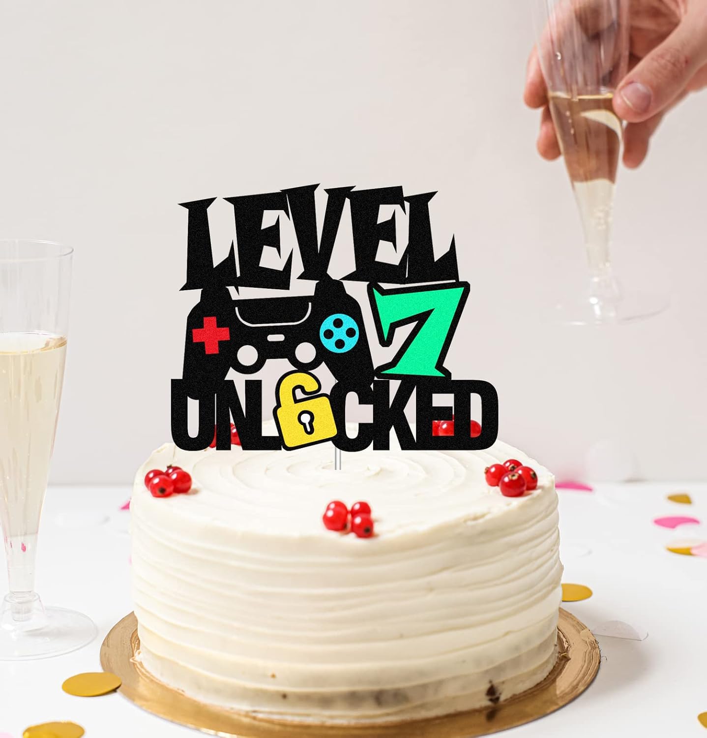 Level 7th – Letrero desbloqueado para decoración de pastel de feliz 7 cumpleaños, decoración de pastel de nivel séptimo para controlador de