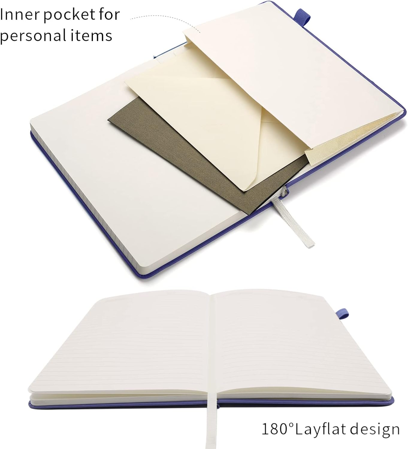 Deziliao Cuadernos rayados con bucle para bolígrafo, cuaderno de tapa dura para el trabajo, papel grueso de alta calidad de 3.53 ozm con bolsillo