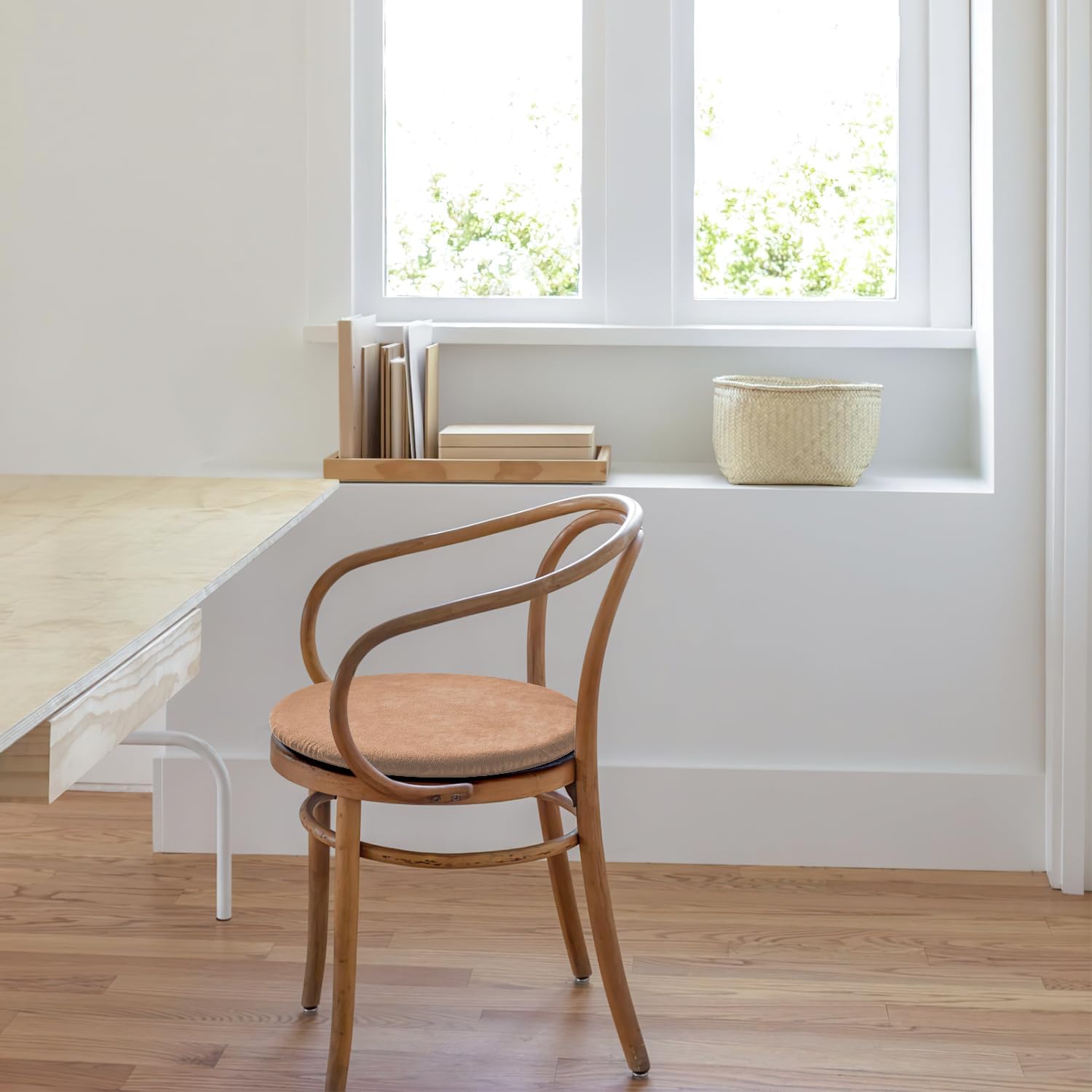 Gumcoly Cojín de espuma viscoelástica para silla de cocina, lavable, antideslizante, cojín redondo con respaldo de goma para mesa de comedor, sillas