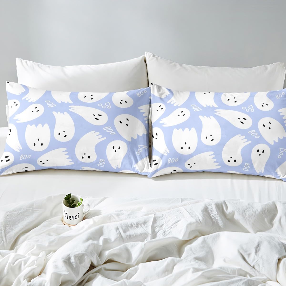 Juego de sábanas de Feliz Halloween, juego de sábanas con estampado de acuarela taro púrpura para niños, ultra suave, calavera, fantasma, juego de
