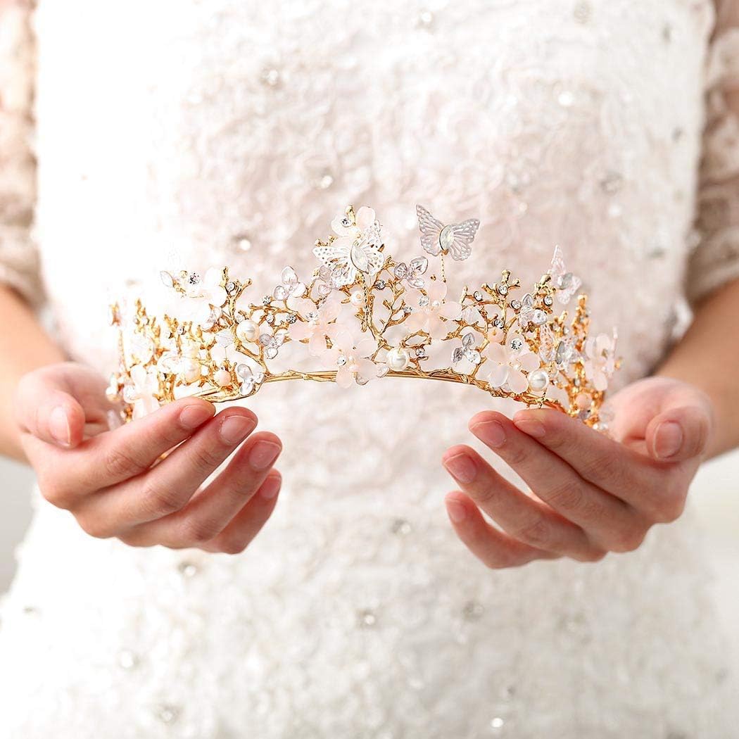 Brishow Corona y tiaras de flores para novia, corona de hada, diadema de princesa, diadema de cristal para mujer