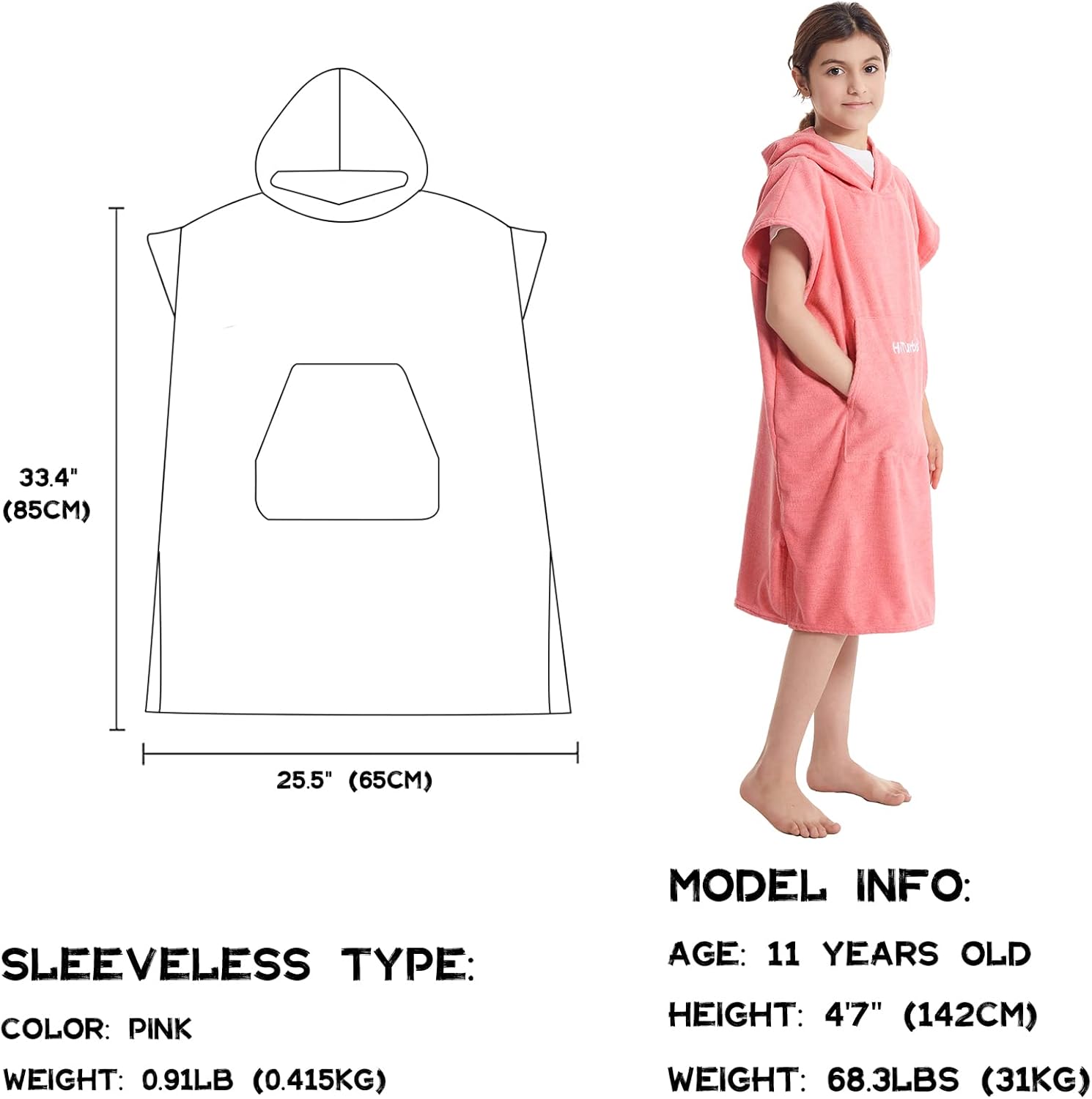Hiturbo Toalla cambiadora para niños, poncho absorbente de secado rápido, toallas de baño de microfibra (rosa)