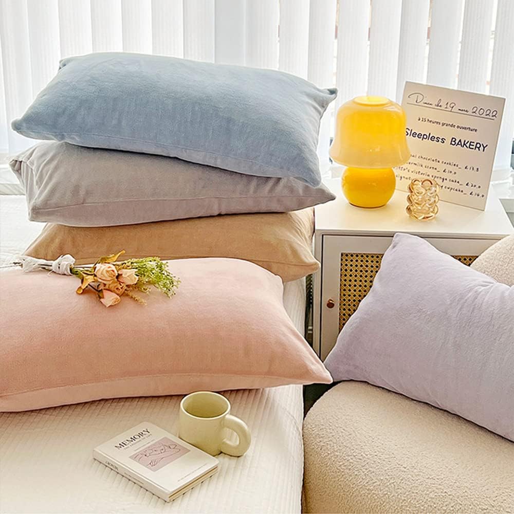 Paquete de 2 fundas de almohada estándar de terciopelo con cremallera, súper suaves y acogedoras, fundas de almohada de franela de lujo con