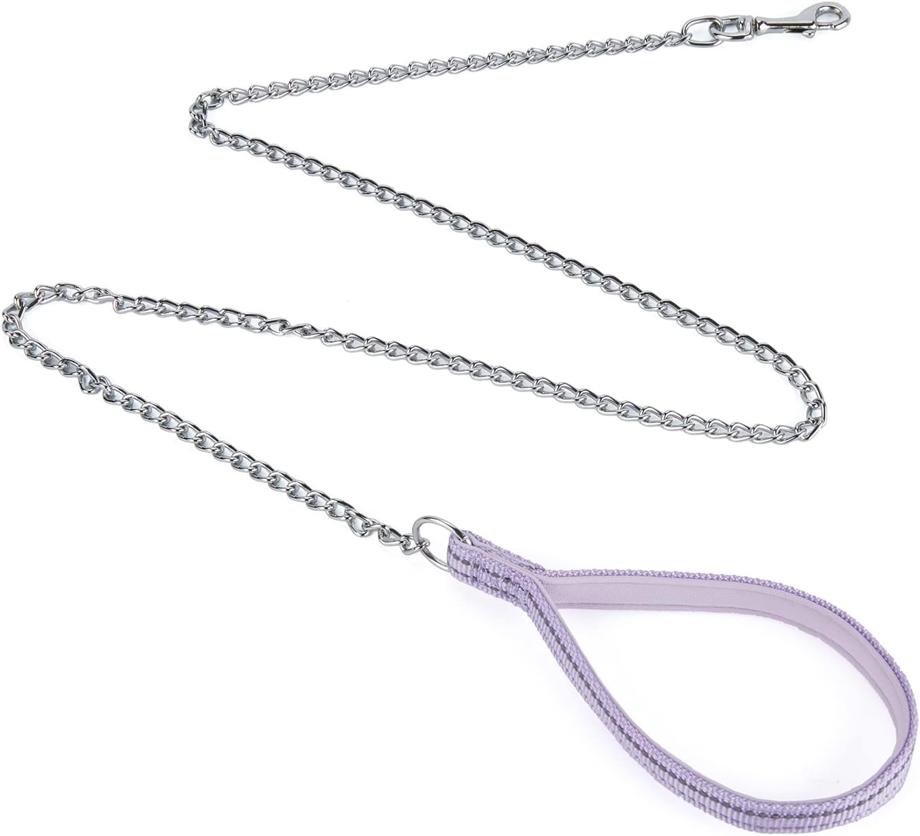 Petiry Correa de cadena de metal a prueba de mordidas, mango de nailon con acolchado de neopreno suave y rayas reflectantes para perros pequeños (S,