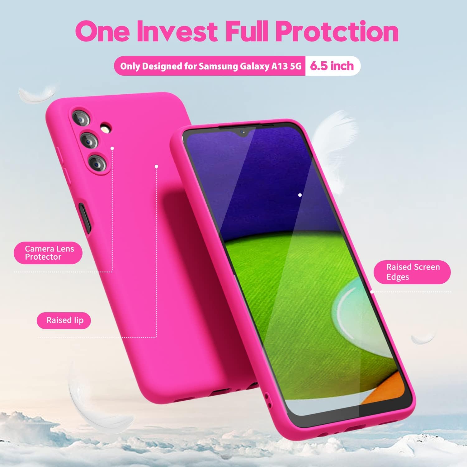 oakxco Funda para teléfono Samsung Galaxy A13 5GA04s, silicona líquida, color sólido brillante fluorescente, goma suave TPU liso gel mate, funda