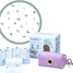 Dispensador de bolsas de pañales portátil rosa, 100 bolsas de pañales perfumadas y compostables con aroma a rosas, bolsas de basura para pañales a Dispensador de bolsas de pañales portátil rosa, 100 bolsas de pañales perfumadas y compostables con aroma a rosas, bolsas de basura para pañales a