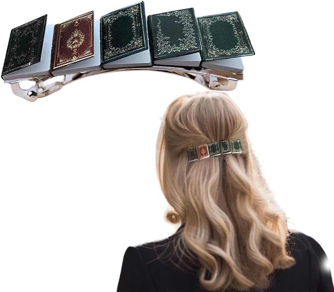 Pasador para el cabello con diseño de libro en miniatura, hecho a mano, vintage, para libros pequeños, accesorios para el cabello, libros de páginas