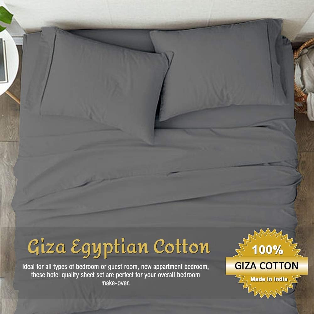 Shreem Linen Juego de ropa de cama  Sábanas de algodón Giza King  400 hilos, 100% algodón egipcio, tejido satinado, gris oscuro, 1 ajustada, 1