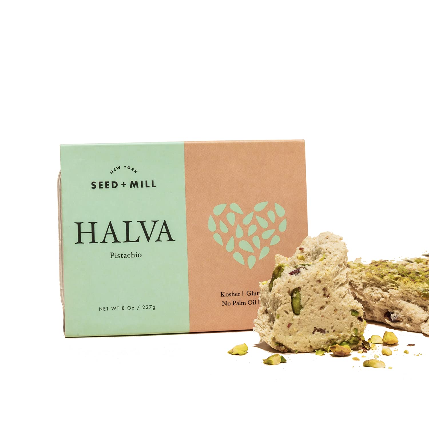 Seed + Mill Halva Trio (Pistacho, sal marina chocolate negro y cereza) vegano, kosher y sin gluten disfruta de este aperitivo vegano y caramelo