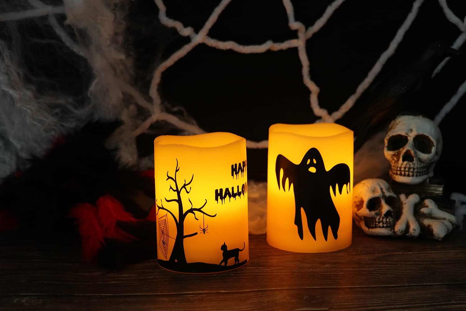 GenSwin – Velas sin llama de ciervo que parpadean a batería con temporizador de 6 horas, velas LED de cera real, luz cálida, calcomanía decorativa