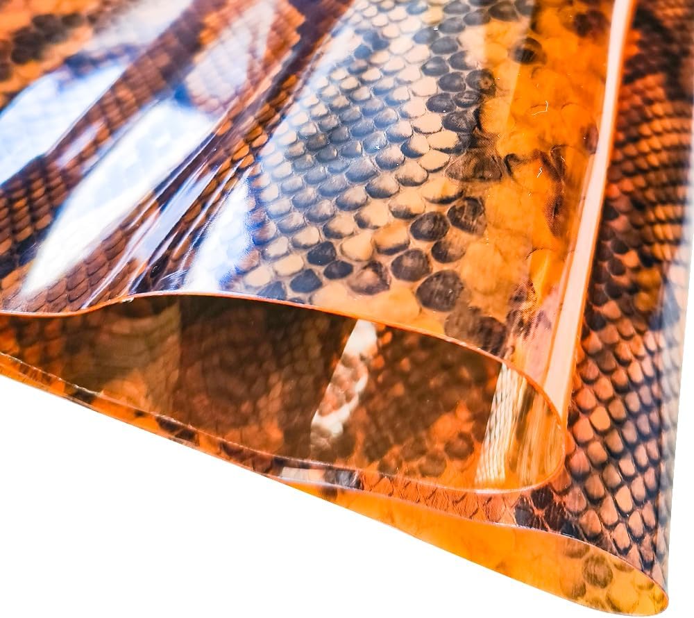 JINR – Hojas de vinilo de cuero transparente de serpiente, hojas de tela de piel sintética impermeable, 1 rollo de 12 x 48 pulgadas, perfectas para