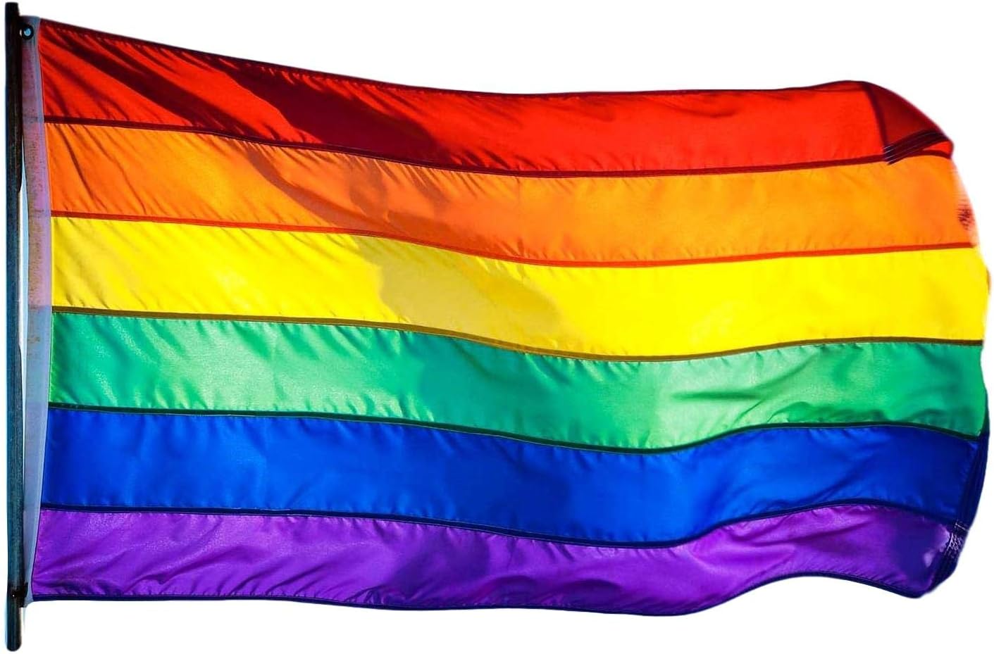 US Flag Factory Bandera arcoíris de 2 x 3 pies (rayas cosidas) para exteriores SolarMax nailon  Orgullo gay lesbiana LGBT  Calidad premium
