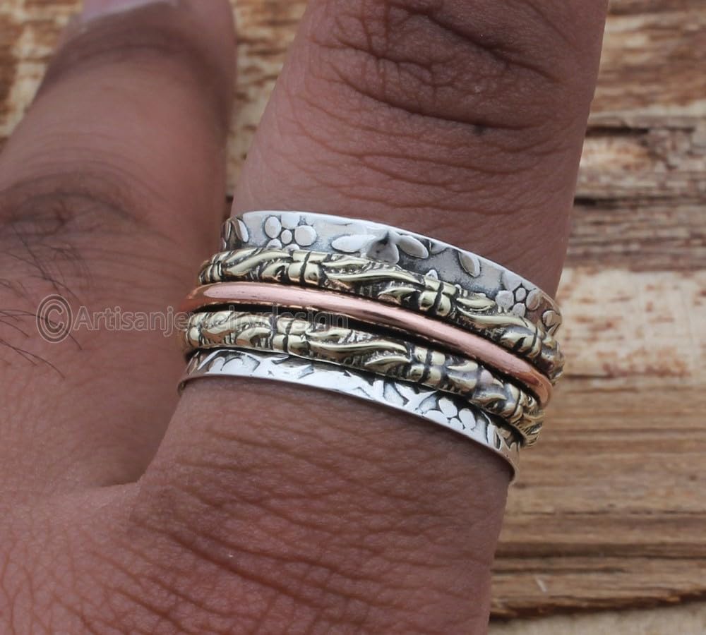 925 Silver Ring, Handmade Ring Women, Fidget Spinner Ring, Boho Silver Ring, Unique Spinner Ring, Meditation Silver Ring, Spinner Band Ring, Chunky