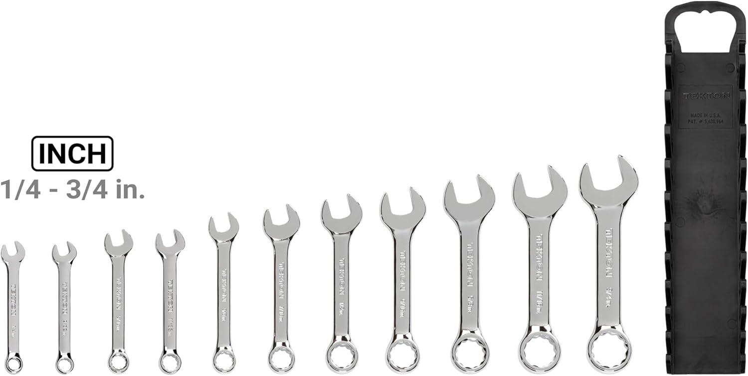 TEKTON Juego de llaves combinadas Stubby con soporte, 11 piezas (14-34 pulgadas)  WCB92401