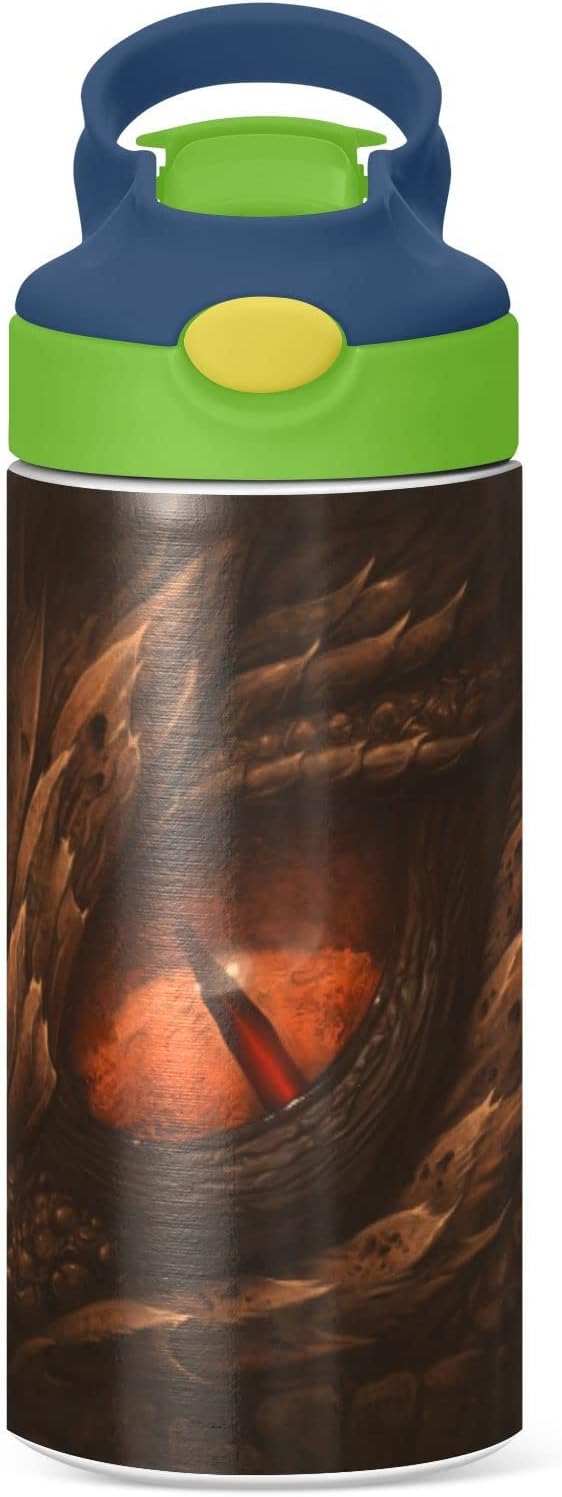 Botella de agua aislada para niños de 12 onzas con tapa con pajilla, vaso de viaje al vacío de doble pared de acero inoxidable, reutilizable, ojo de