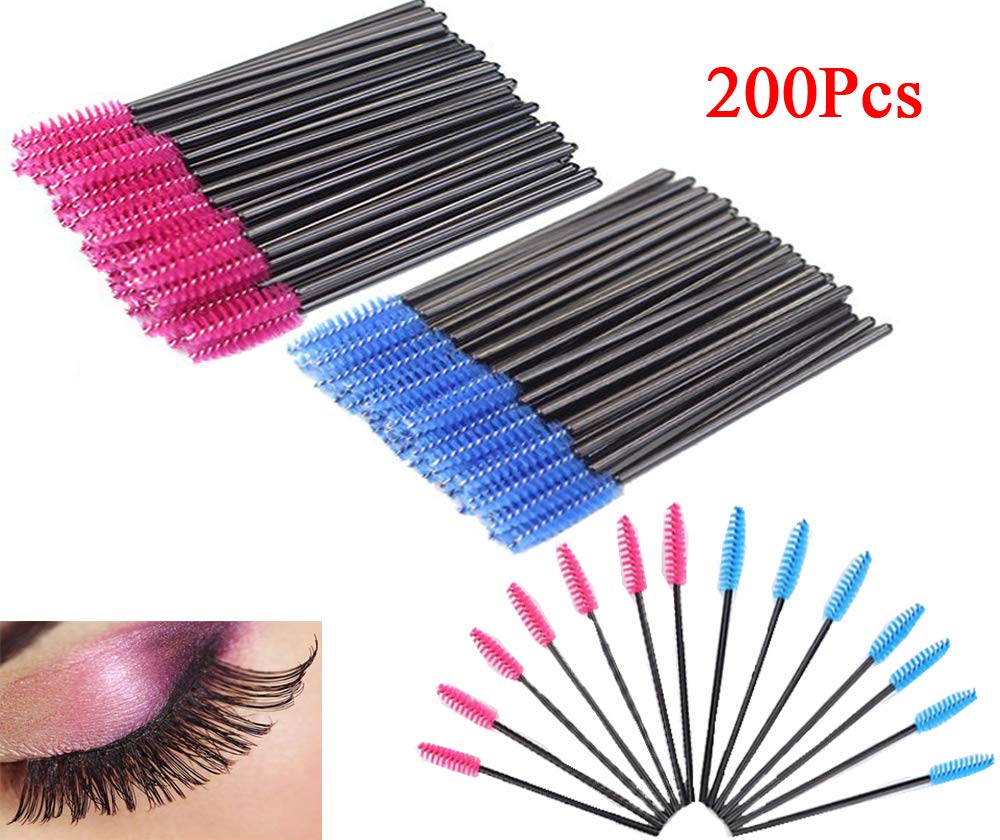 Varitas de rímel desechables ArRord 200 piezas cepillo de cejas para pestañas, aplicador de varita, herramienta de maquillaje de ojos, rosa y azul