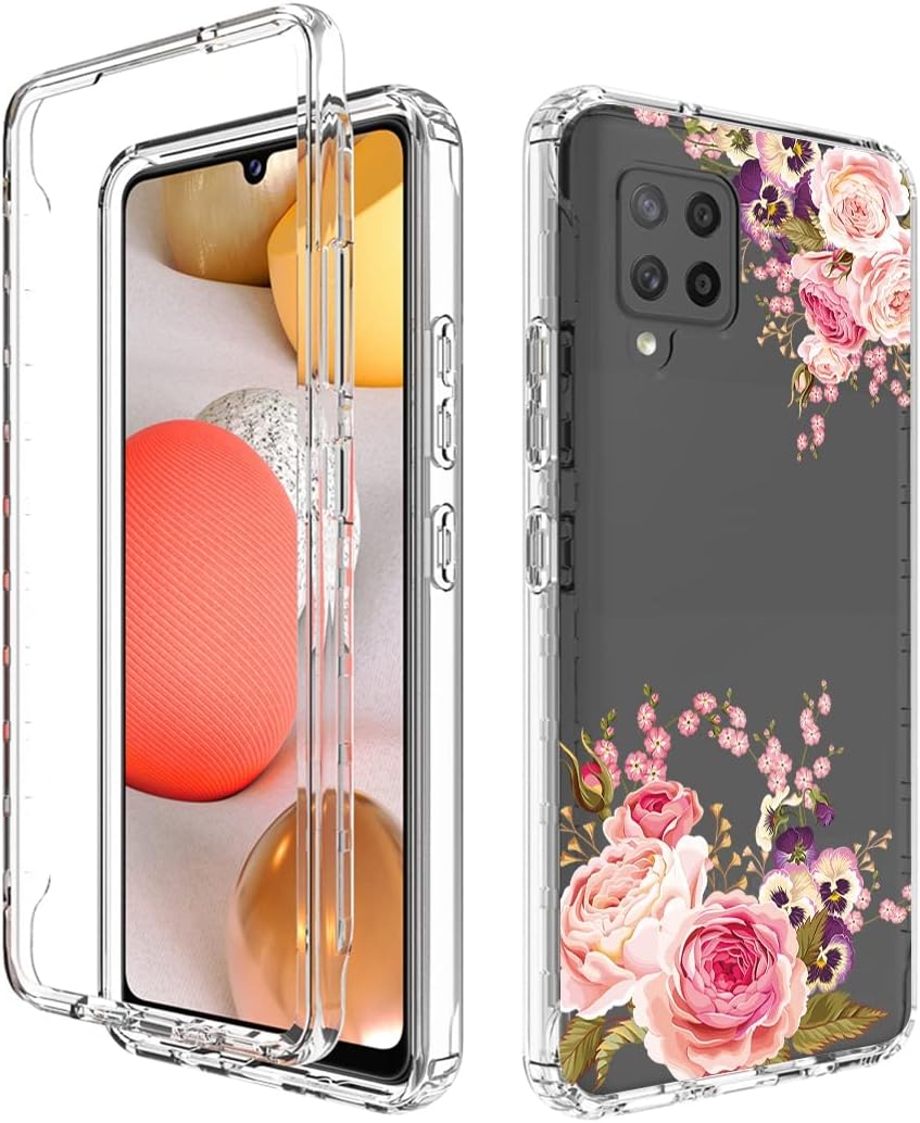 Funda para Galaxy A42 5GM42 5G SM-A426 con protector de pantalla de vidrio templado, cuerpo completo, diseño floral, a prueba de golpes, funda