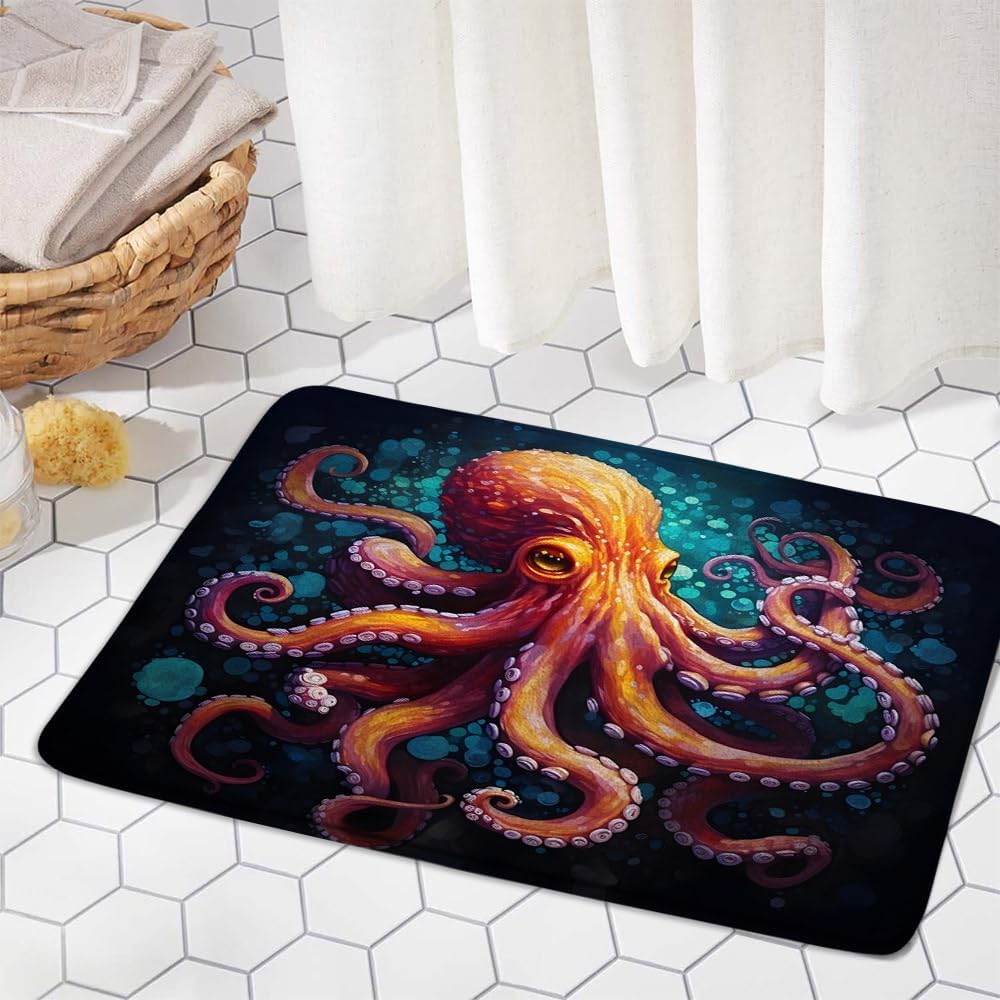 MUENKKCS Tapete de baño de pulpo, color naranja fresco, animales marinos, divertidos, náuticos, vida silvestre, peces tropicales, biológicos,