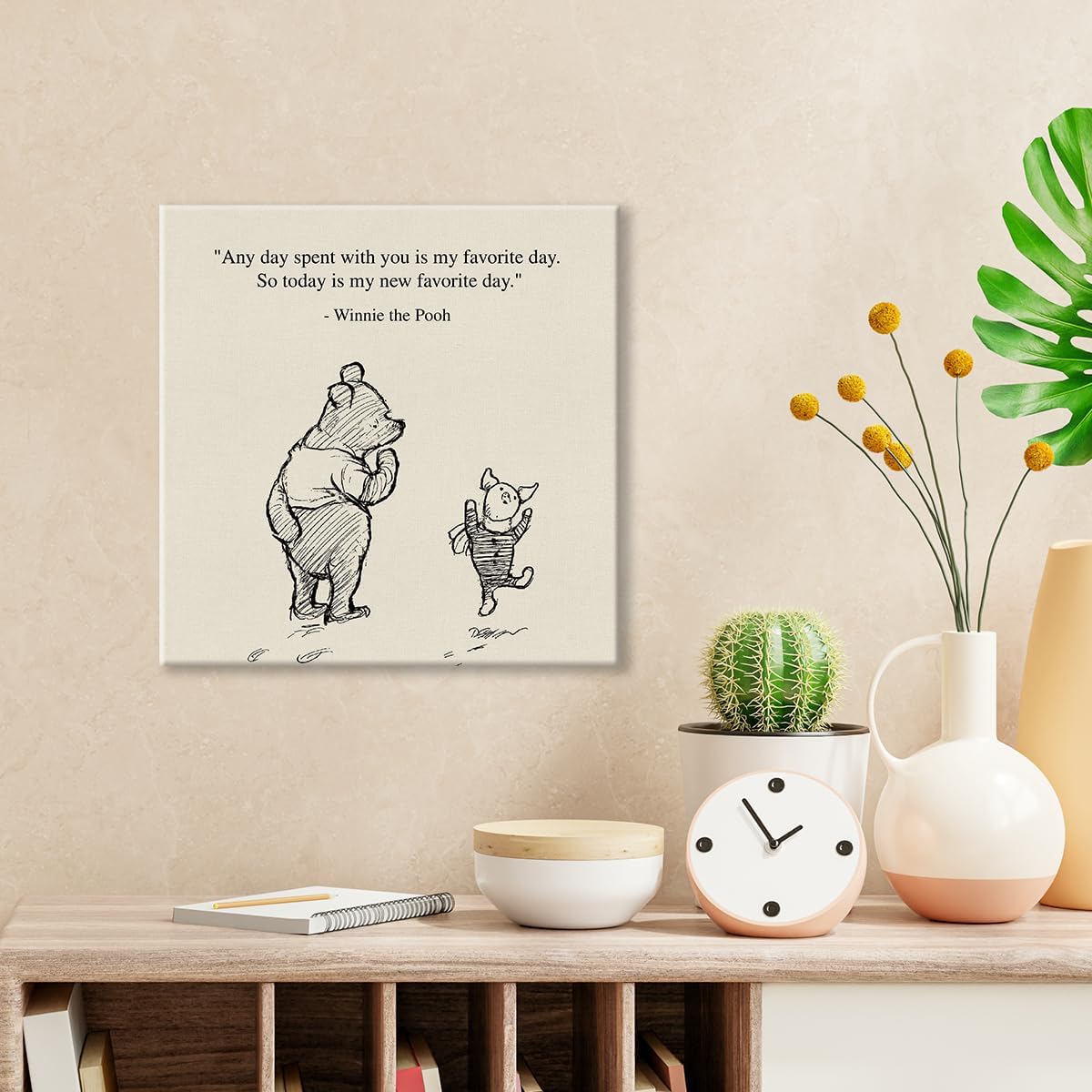 Arte de pared clásico con cita de Winnie the Pooh, retro, Any Day Spent With You is My Favorite Day Sayings, lienzo, cuadros enmarcados, letrero