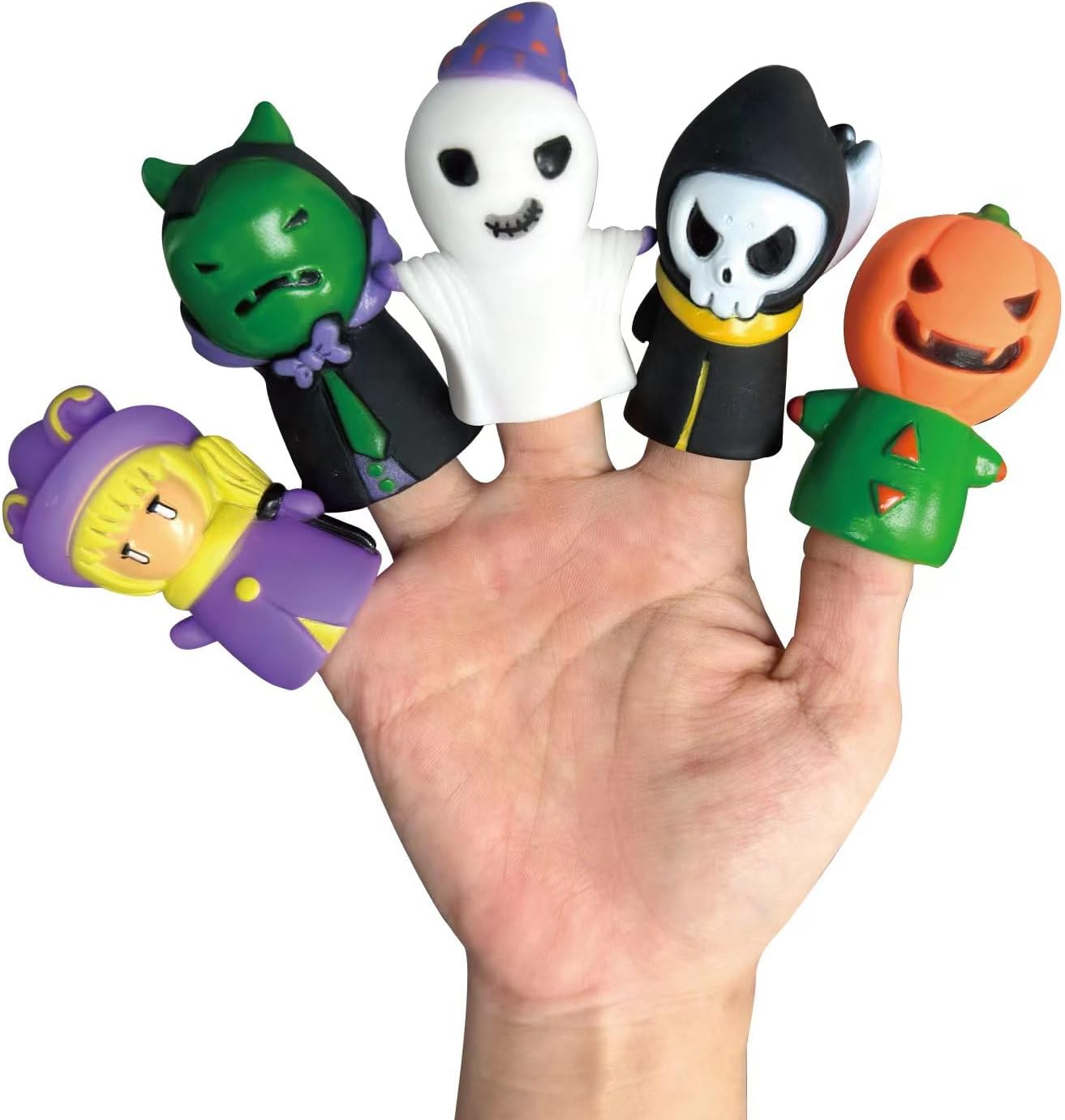 Juguetes de aprendizaje para niños de 1, 2, 3, 4 años, 5 marionetas de dedo de Halloween y 5 graneros para niños, juego de motricidad fina, juguetes