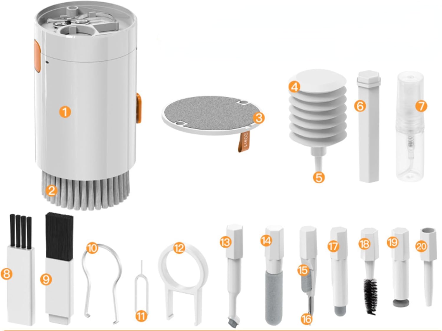 Herramienta de limpieza electrónica 20 en 1, limpiador de teclado, kit de rociador de limpiador de pantalla para teclado de computadora portátil con