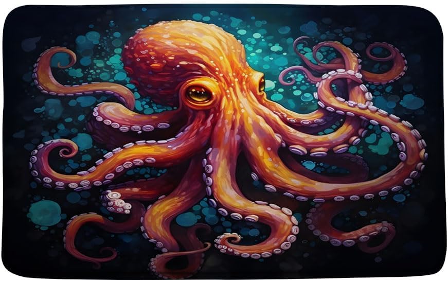 MUENKKCS Tapete de baño de pulpo, color naranja fresco, animales marinos, divertidos, náuticos, vida silvestre, peces tropicales, biológicos,