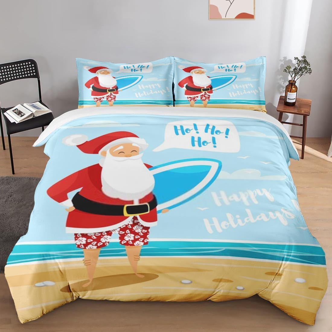 Juego de funda de edredón, juego de ropa de cama de Papá Noel de verano para niños y adultos, decoración de dormitorio, juego de funda de edredón