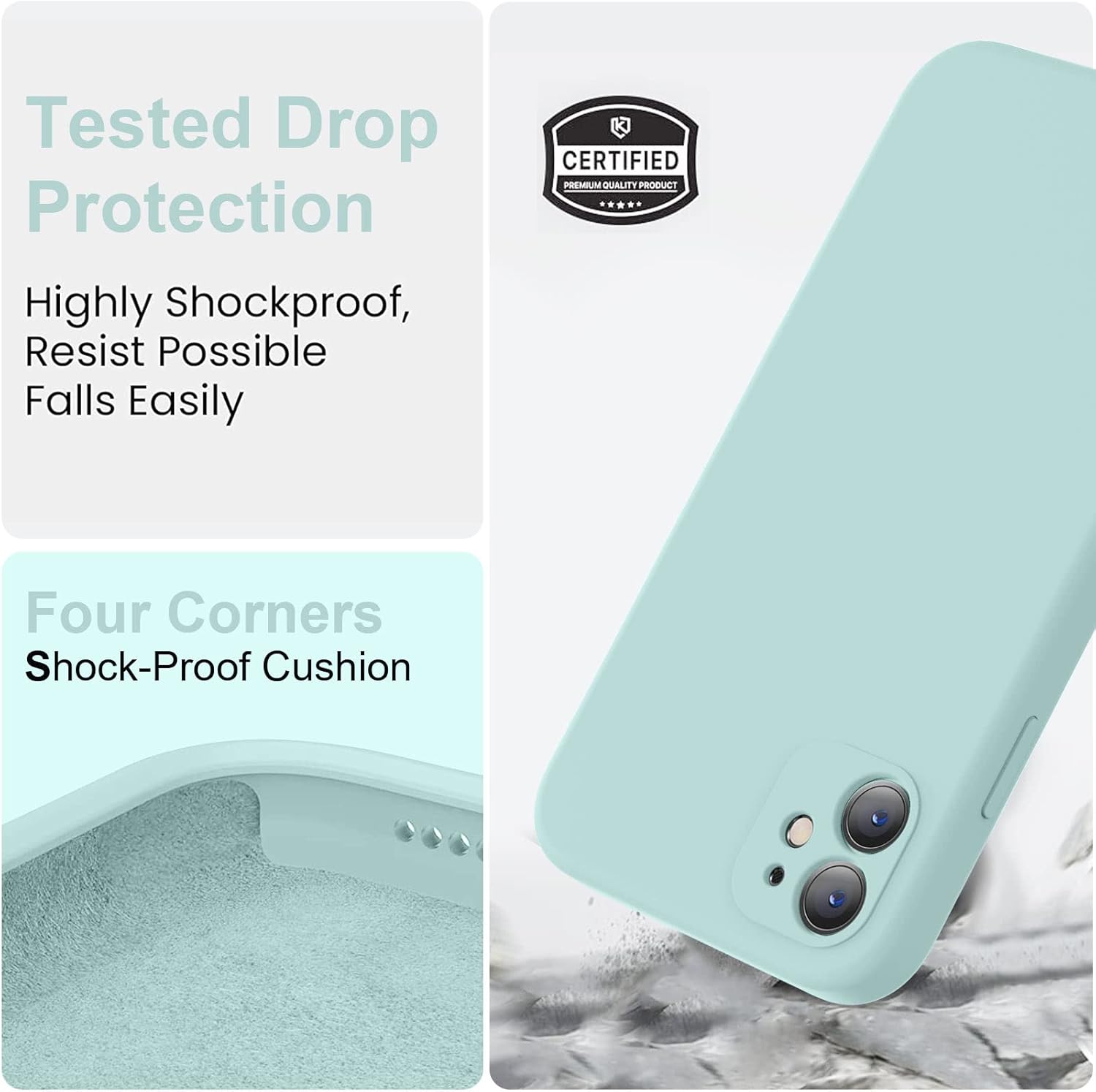 Vooii Compatible con iPhone 11, silicona líquida mejorada con bordes cuadrados, protección de la cámara, forro de microfibra antiarañazos suave,