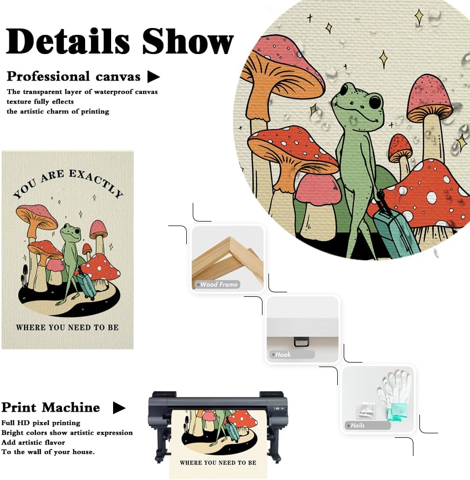 FBKDVC Funny Frog You Are Exactly Where You Need To Be – Póster inspirador de acuarela, lienzo de pared, regalo motivacional para mujeres, niñas,