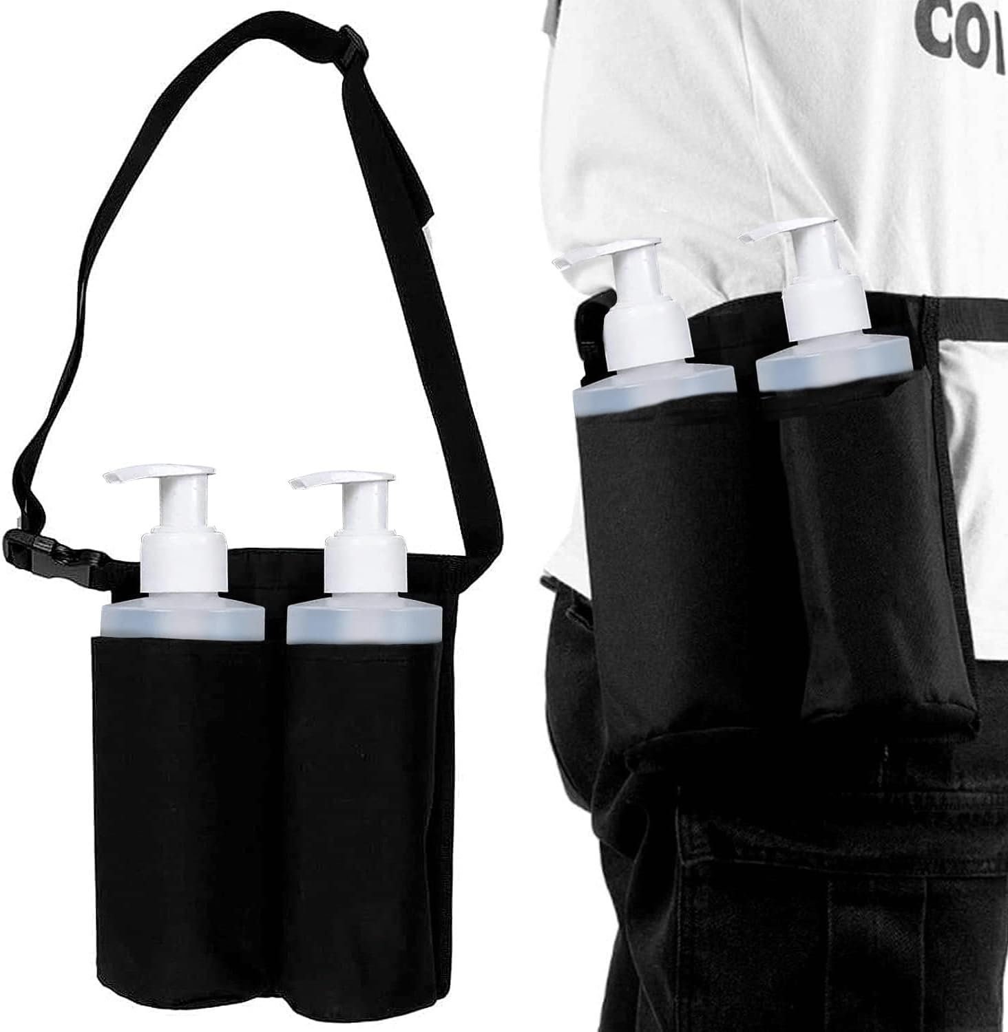 Pacify Funda de masaje con 2 bolsillos, bolsa de botella de aceite ajustable para loción de masaje para terapeuta