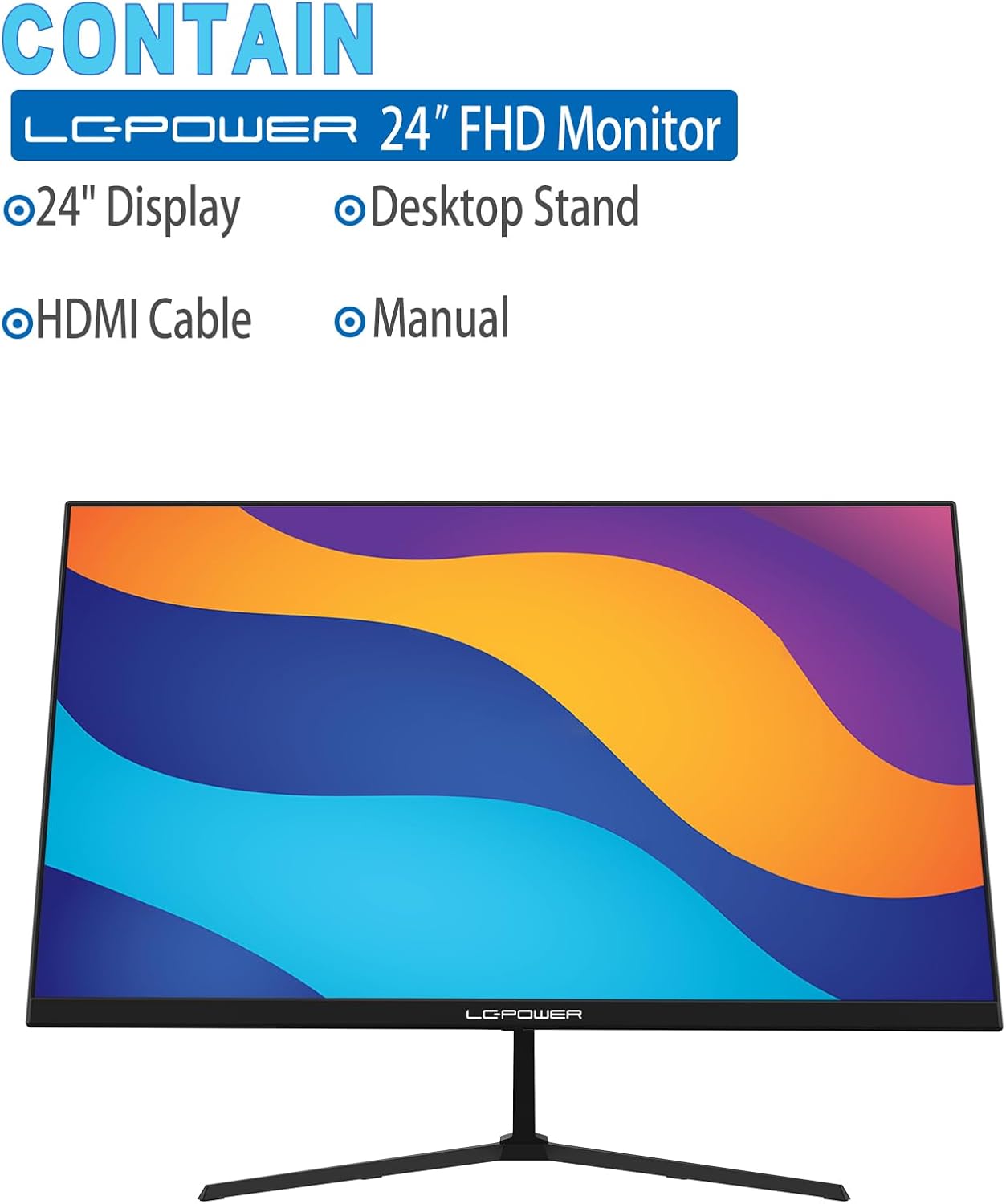 LC-Power Monitor PC, monitor FHD de 24 pulgadas para oficina en casa, resolución de 1920 x 1080, frecuencia de actualización de 75 Hz,