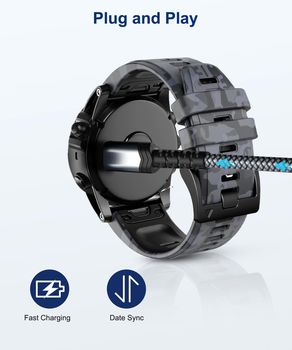 Paquete de 2 cables de carga para Garmin Watch 1.8M, cable de alimentación de nailon para Fenix 5 6 6S 6X 7 7S 7X Plus, Forerunner 745 935 945 45