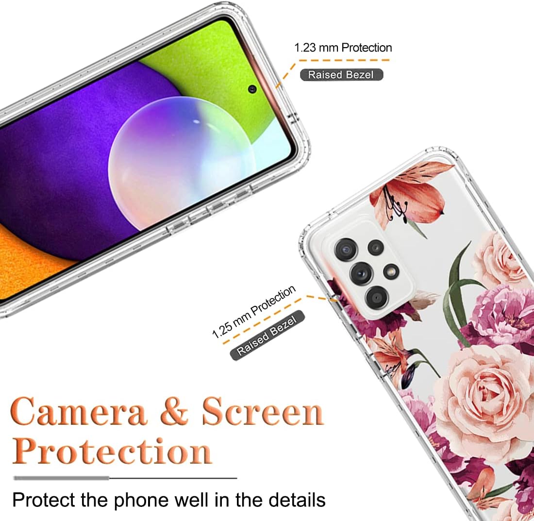 Funda para Galaxy A52 5G4GGalaxy A52S SM-A526 con protector de pantalla de vidrio templado, diseño floral a prueba de golpes, carcasa protectora de