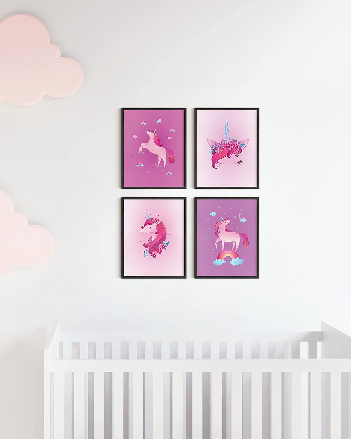 Haus and Hues – Juego de 4 impresiones artísticas de unicornio y arte pop, decoración de pared y pintura, decoración de unicornio y póster para