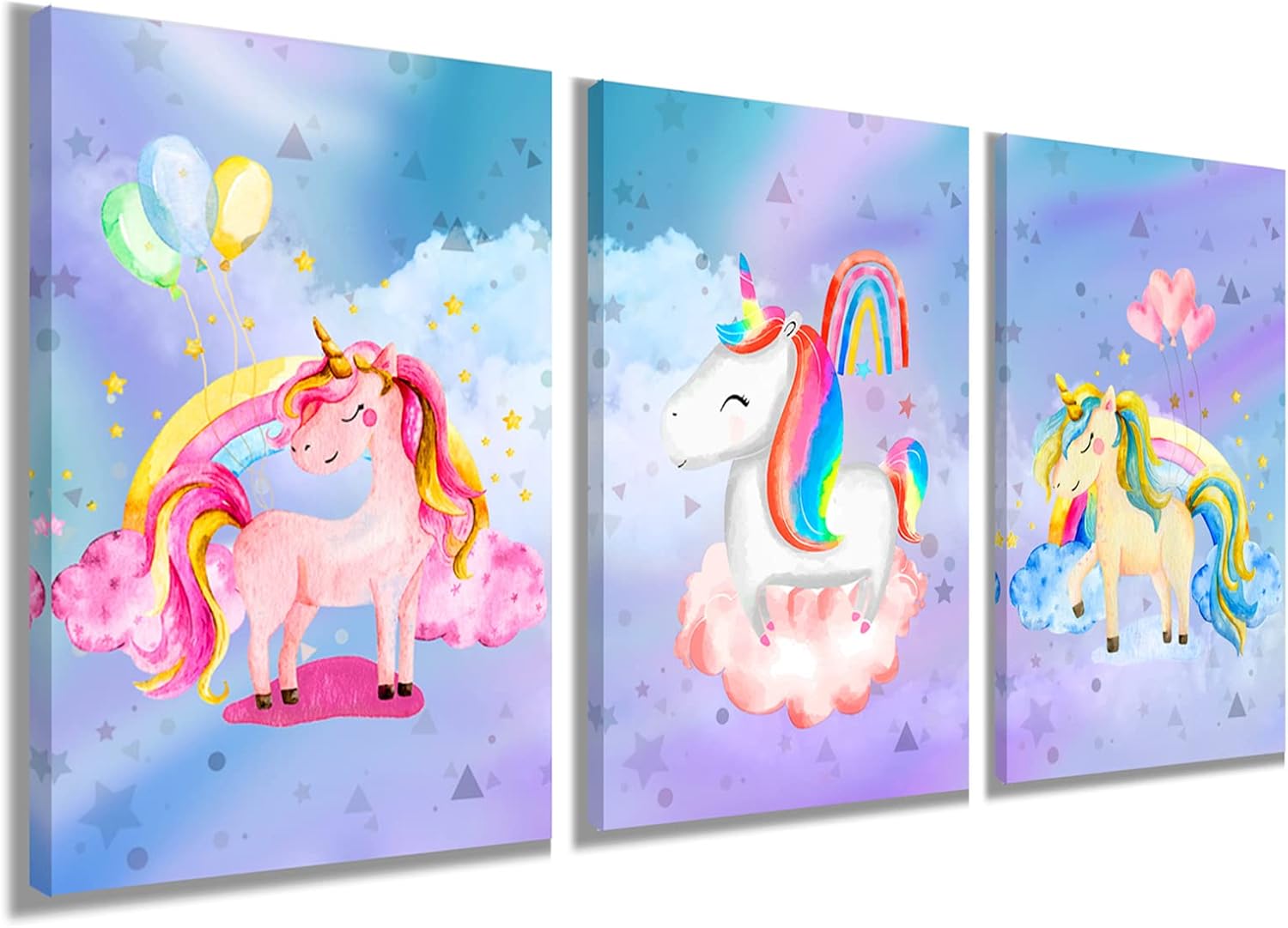 YUANAND Arte de pared de unicornio para dormitorio de niña, cuadros de lienzo de arcoíris para decoración del hogar del cuarto del bebé, carteles