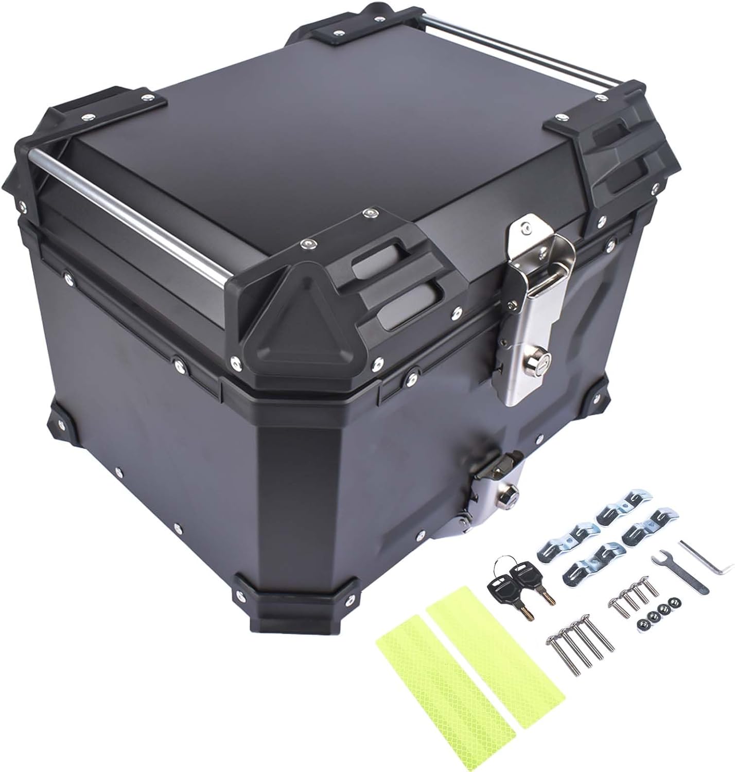 Maleta superior de motocicleta negra de 45 L, caja superior de aluminio impermeable para maletero de motocicleta, caja de cola con cerradura de