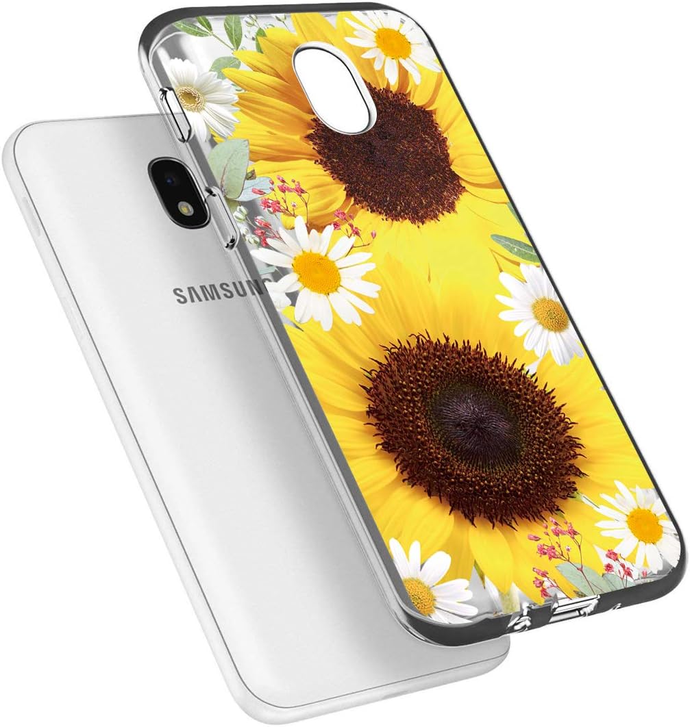 Funda para Galaxy J7 2018, J7 Refine Case, J7 Star Case, J7 Crown Case, J7 Aura, Ueokeird Slim a prueba de golpes transparente patrón floral suave