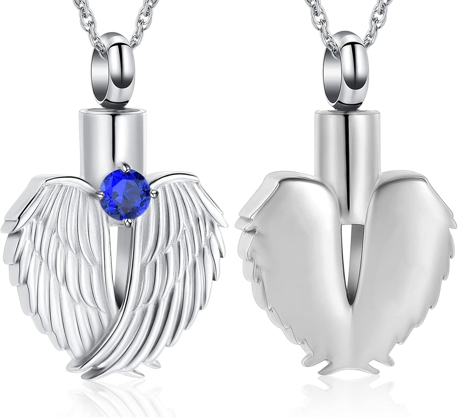 shajwo Collar de urna de corazón para cenizas para mujer, colgante conmemorativo de ala de ángel, recuerdo de piedra natal