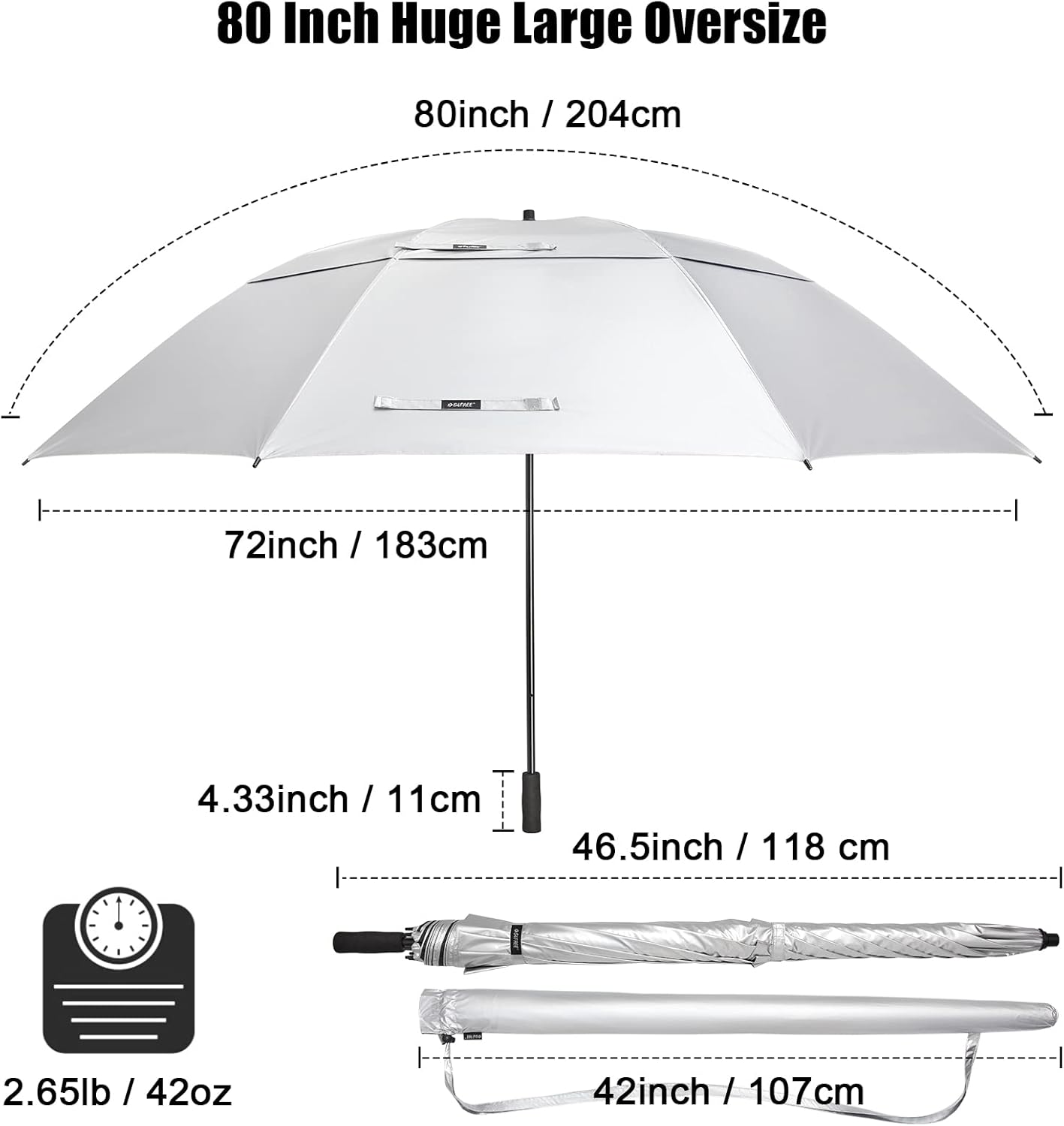 G4Free Paraguas de golf grande de 80 pulgadas con doble dosel ventilado, resistente al viento, paraguas de 6.6 pies para exteriores, paraguas