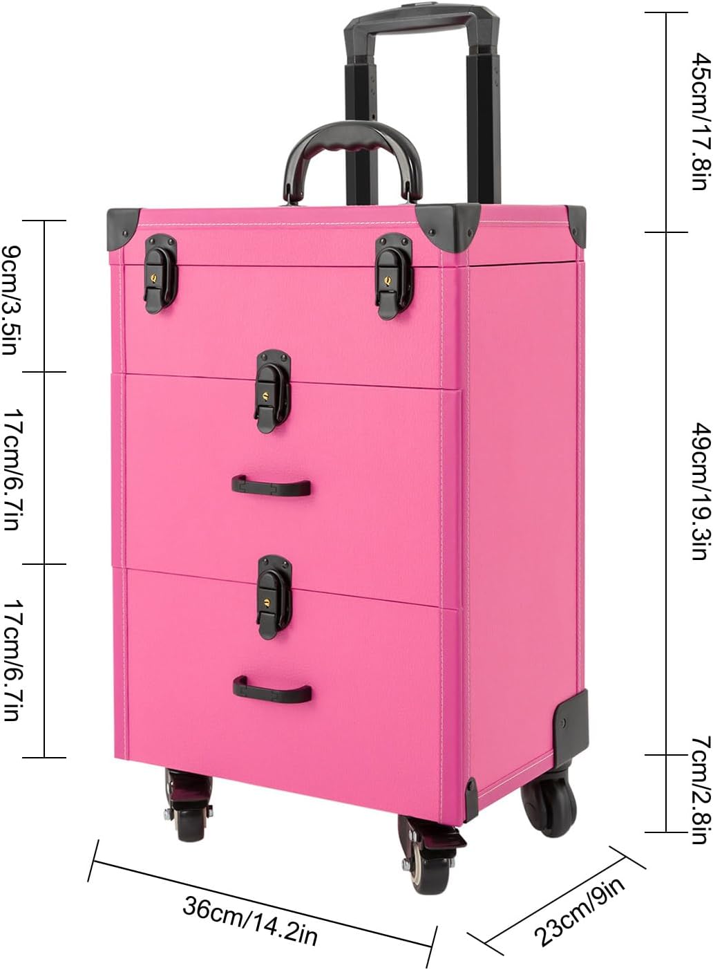 Caja de tren de carretilla de aluminio de 3 niveles, Rosa Rojo, Moderno