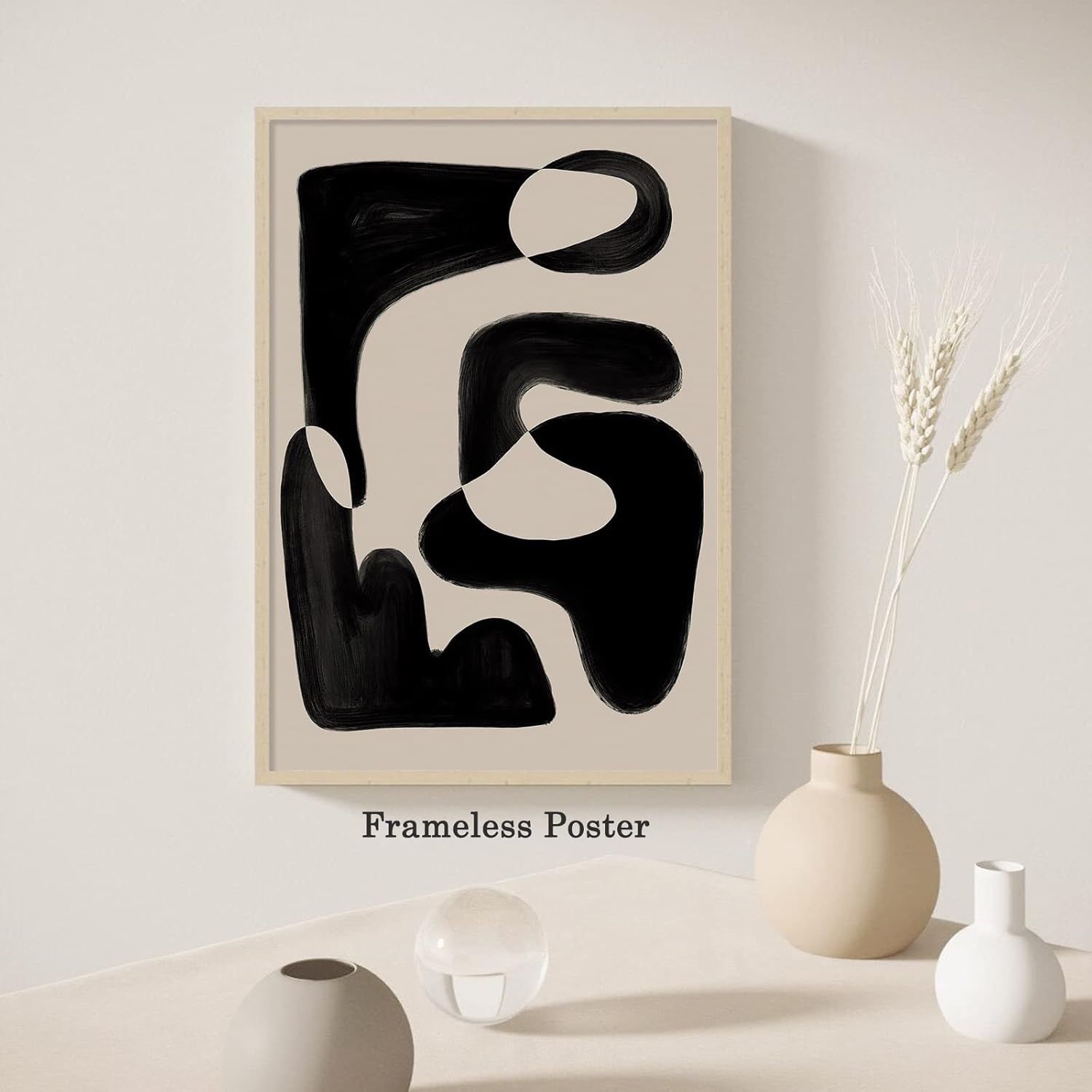 Lienzo abstracto negro para la pared, lienzo minimalista bohemio, pintura negra y marrón, impresiones abstractas neutrales para decoración de sala