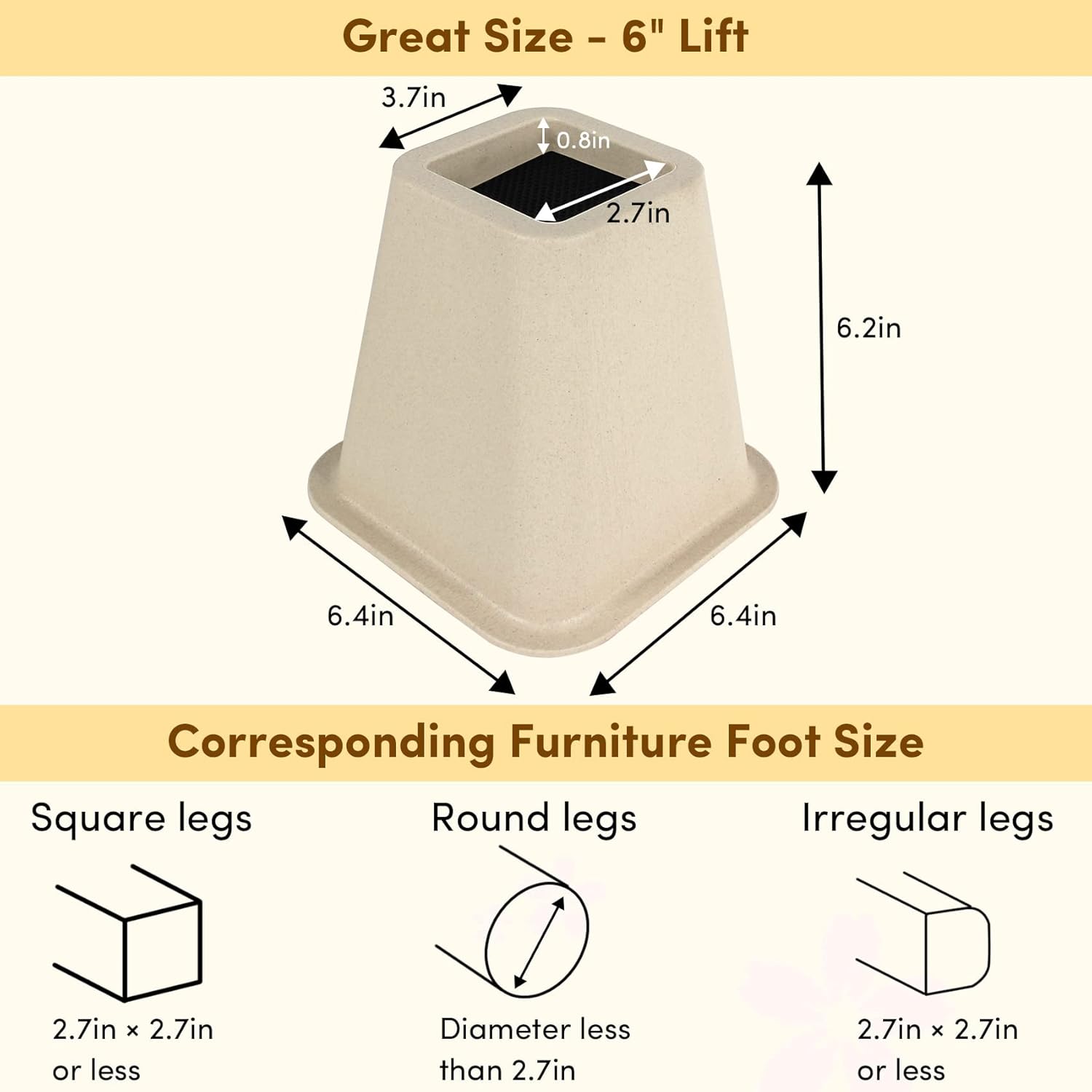 Elevadores de cama de 6 pulgadas, resistentes, paquete de 6, elevadores de muebles para sofás de gran tamaño, elevadores de sofá con almohadilla