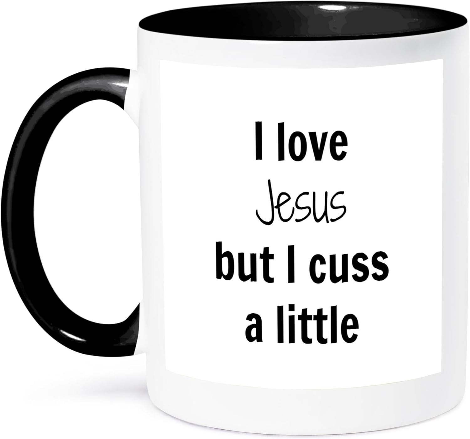 3dRose I Love Jesus But I Cuss A Little – Taza de 11 onzas, color negro