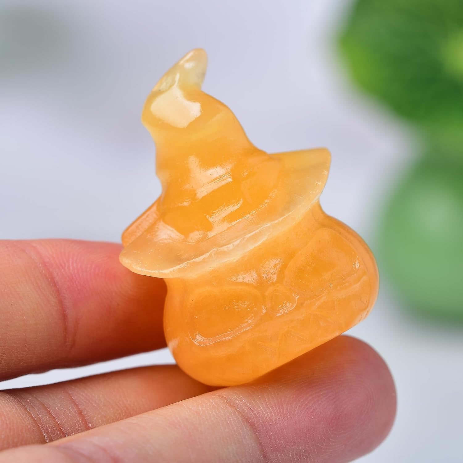 WUYOUSHI Estatua de cabeza de calabaza de cristal natural de 1.58 pulgadas, calcita amarilla, calabaza, aura, curación de chakras, piedras preciosas