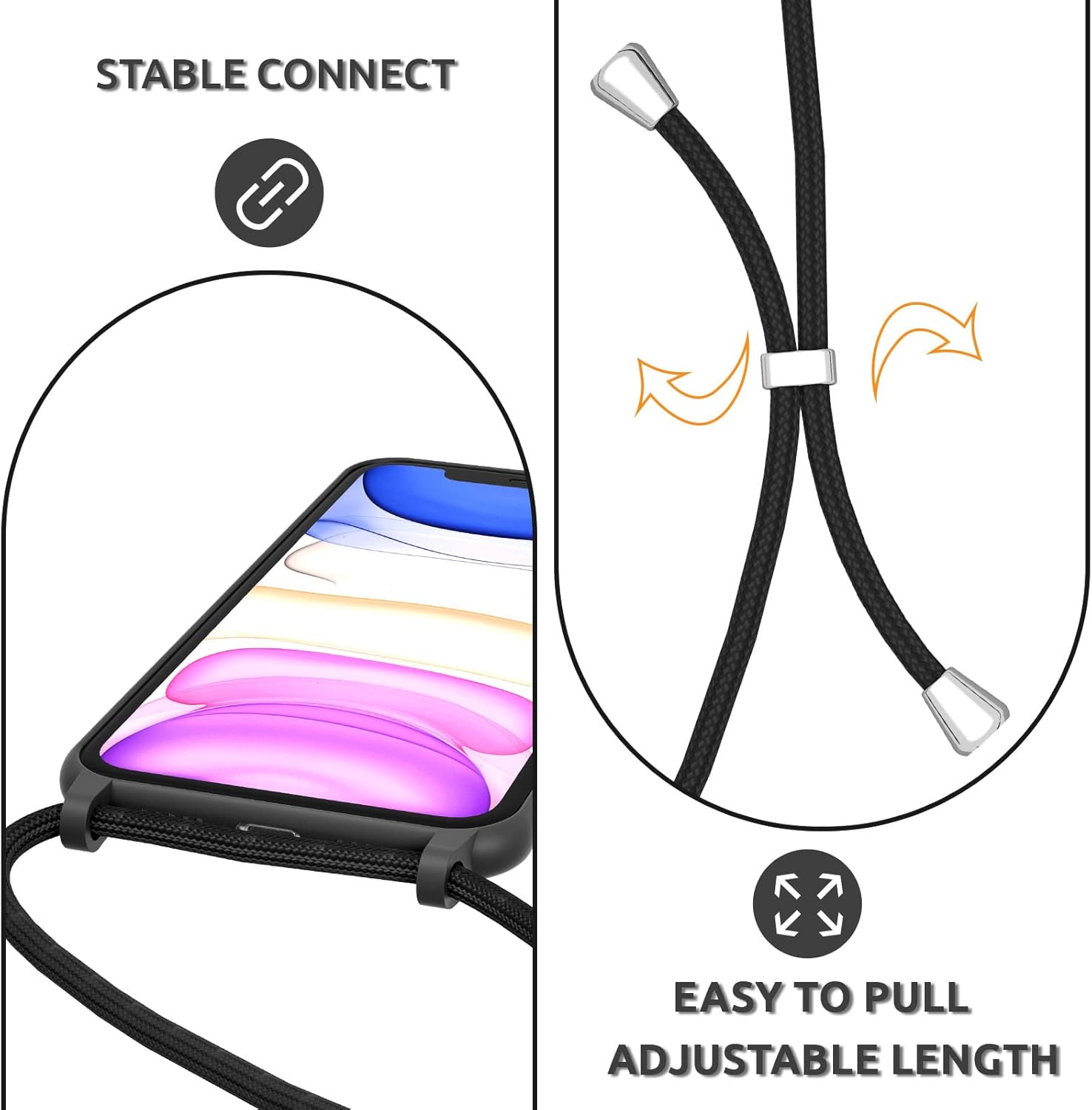 UEEBAI Funda de teléfono con cordón cruzado para iPhone 15 Pro Max de 6.7 pulgadas, funda de teléfono de silicona con correa ajustable para collar,