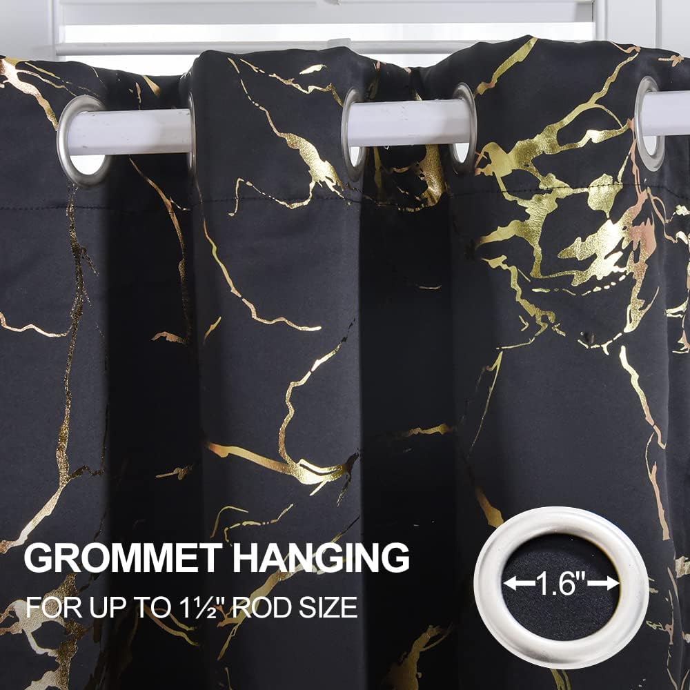 Holawakaka Cortina opaca con ojales de mármol con purpurina metálica dorada para sala de estar, dormitorio, habitación de invitados, decoración del