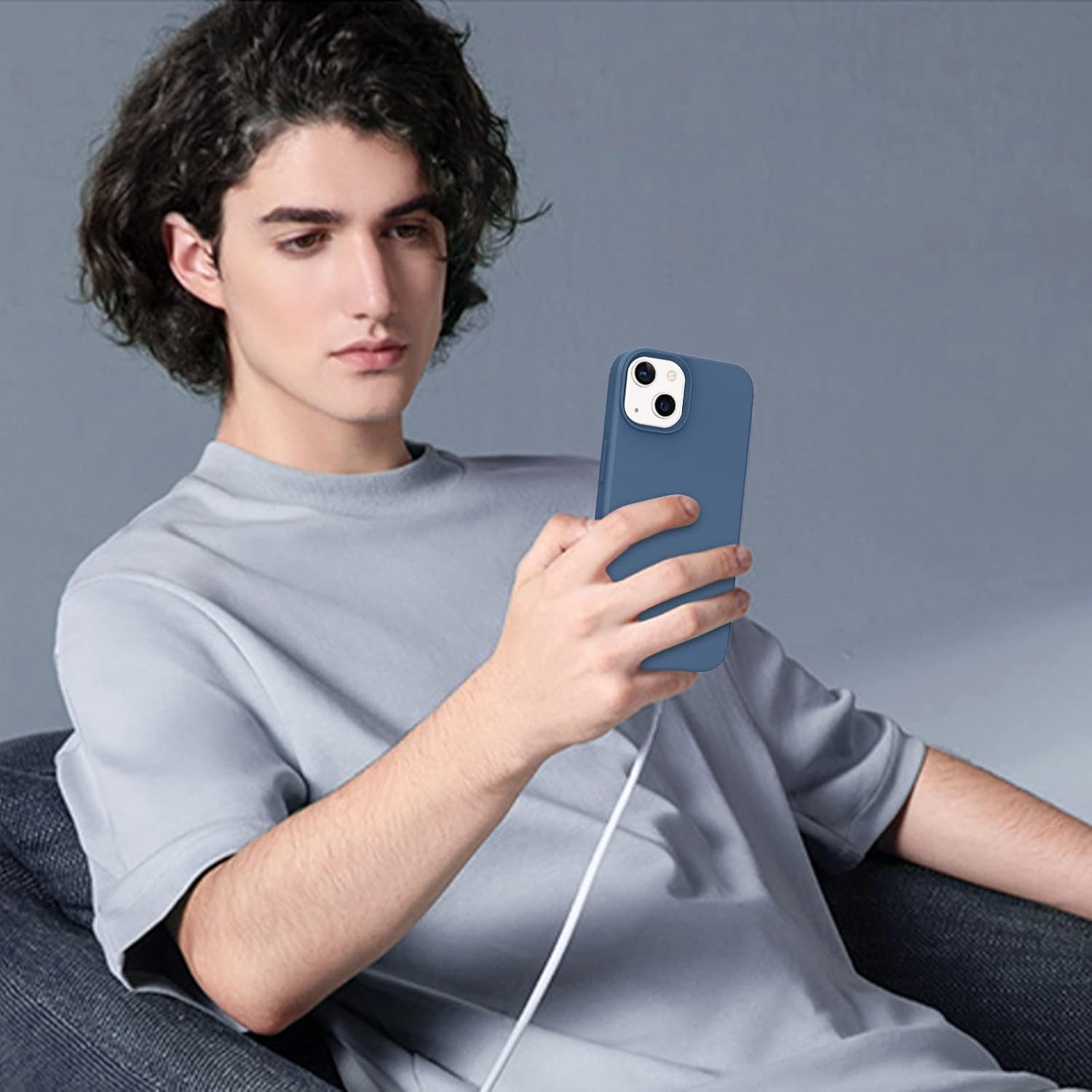 DOMAVER Para iPhone 13 Funda De Silicona Delgada De Gel Suave De Goma De Goma De Microfibra Forro Cojín Textura Niños Hombres A Prueba De Golpes