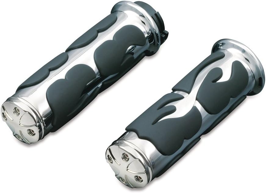 Kuryakyn 6262 Accesorio para manillar de motocicleta ISO Flame Hand Grips, ajuste universal para manillares de 1″ de diámetro, cromado, 1 par